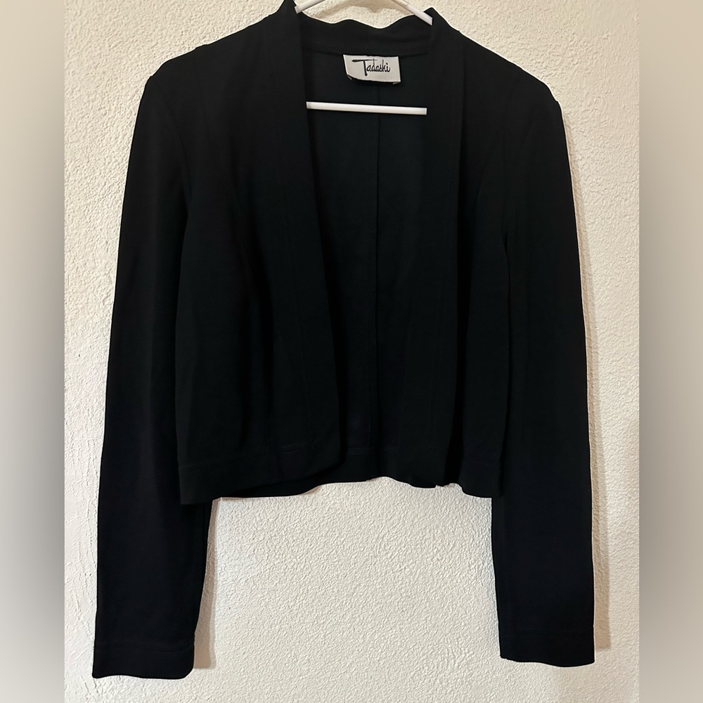 Tadashi Shoji Bolero Jacket Women Black Vintage Stretch Open Front Size Small